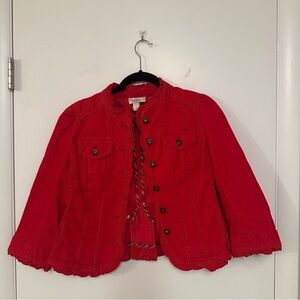 Loft Ann Taylor Corduroy Ruffle Cropped Jacket